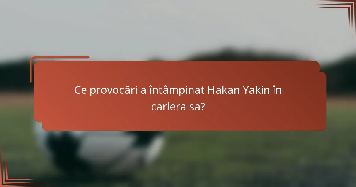 Ce provocări a întâmpinat Hakan Yakin în cariera sa?